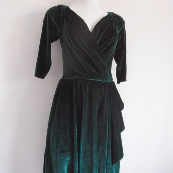 NWT Pinup Girl Clothing Monica Green Velvet Swing Dress Size L - Picture 2 of 8
